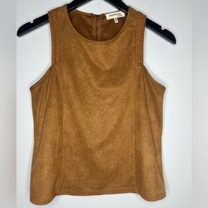 Monteau Faux Suede Tank Top Brown Braided Strap Sleeveless Boho Western Size S